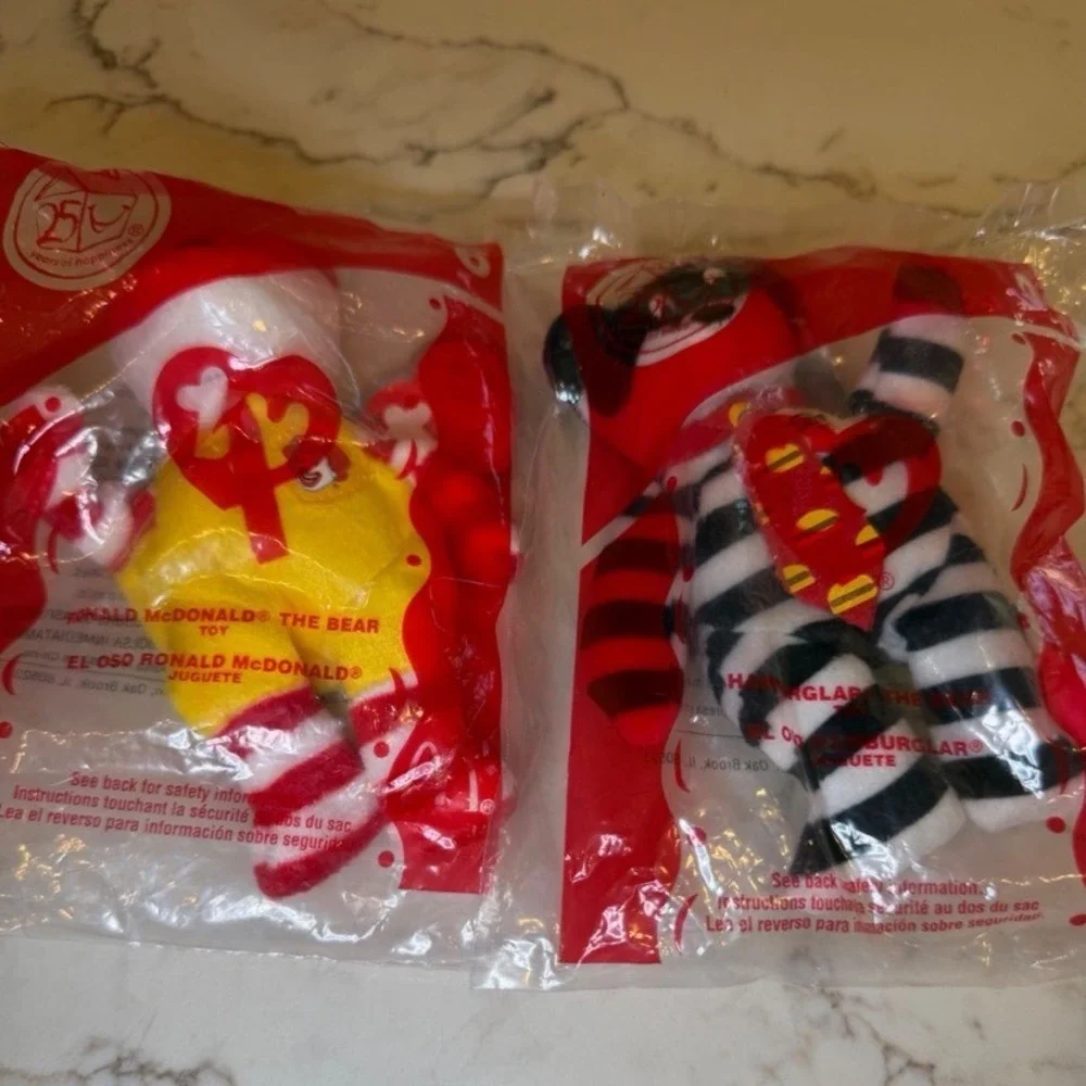 Ty Teenie Beanie Babies McDonalds 25th Anniversary Ronald & Hamburglar Bears Set